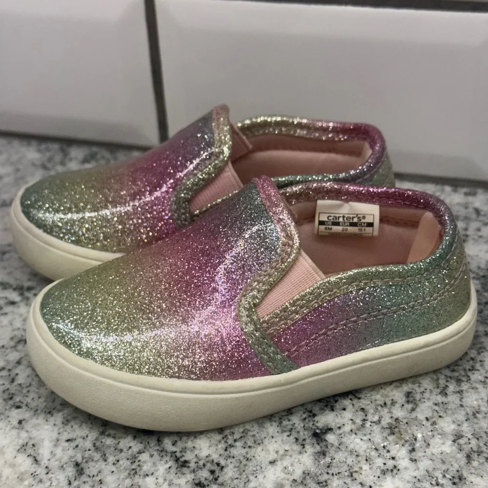 Carters Toddler Girl 5M Slip On Sneakers Multicolor Ombre Glitter Sparkle Casual